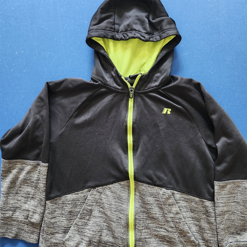 Russell Athletic Black and Gray Kids' Hoodie with Yellow Accent